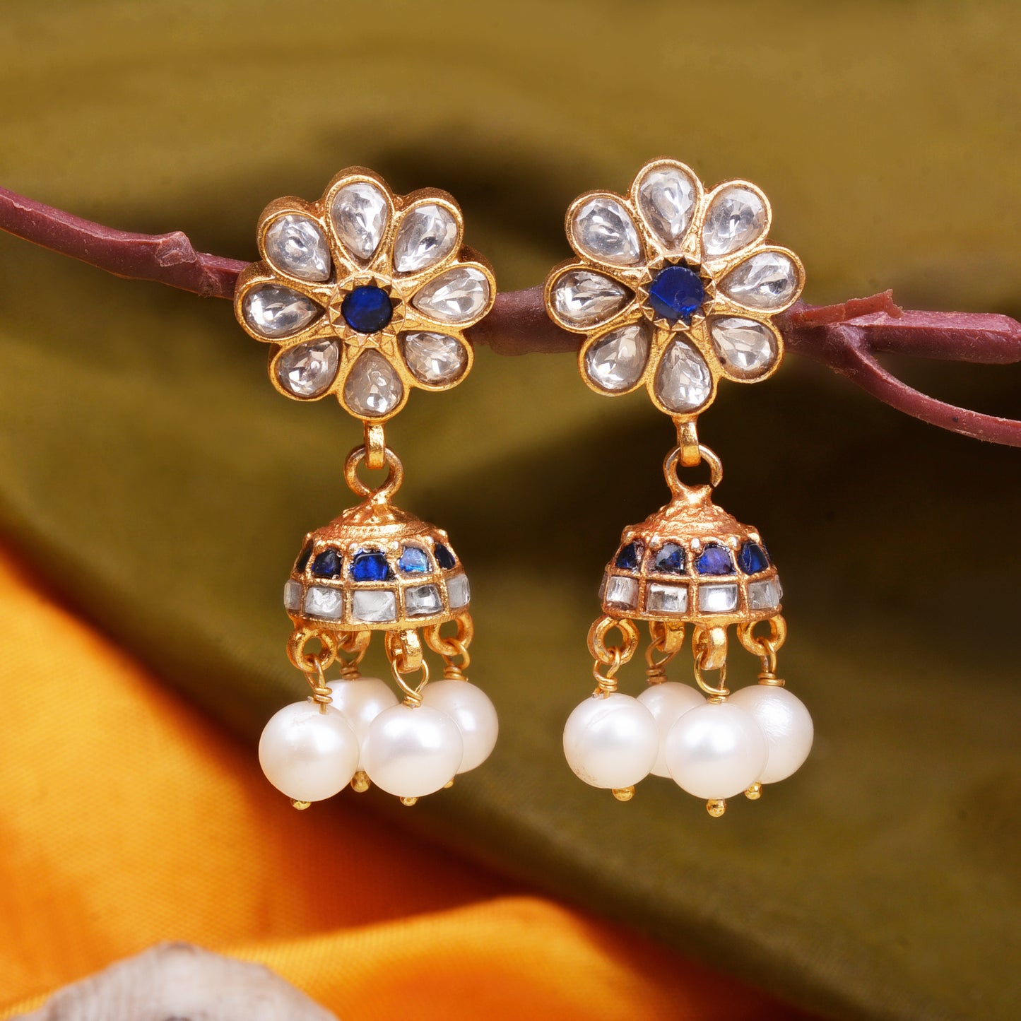 Blue kundan jhumkas