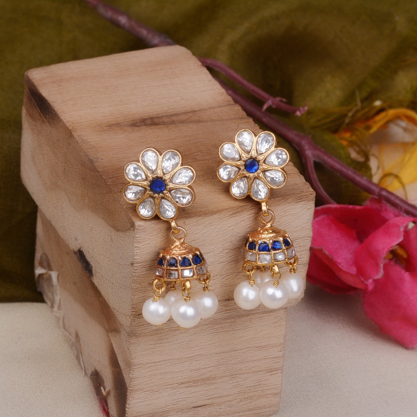 Blue kundan jhumkas