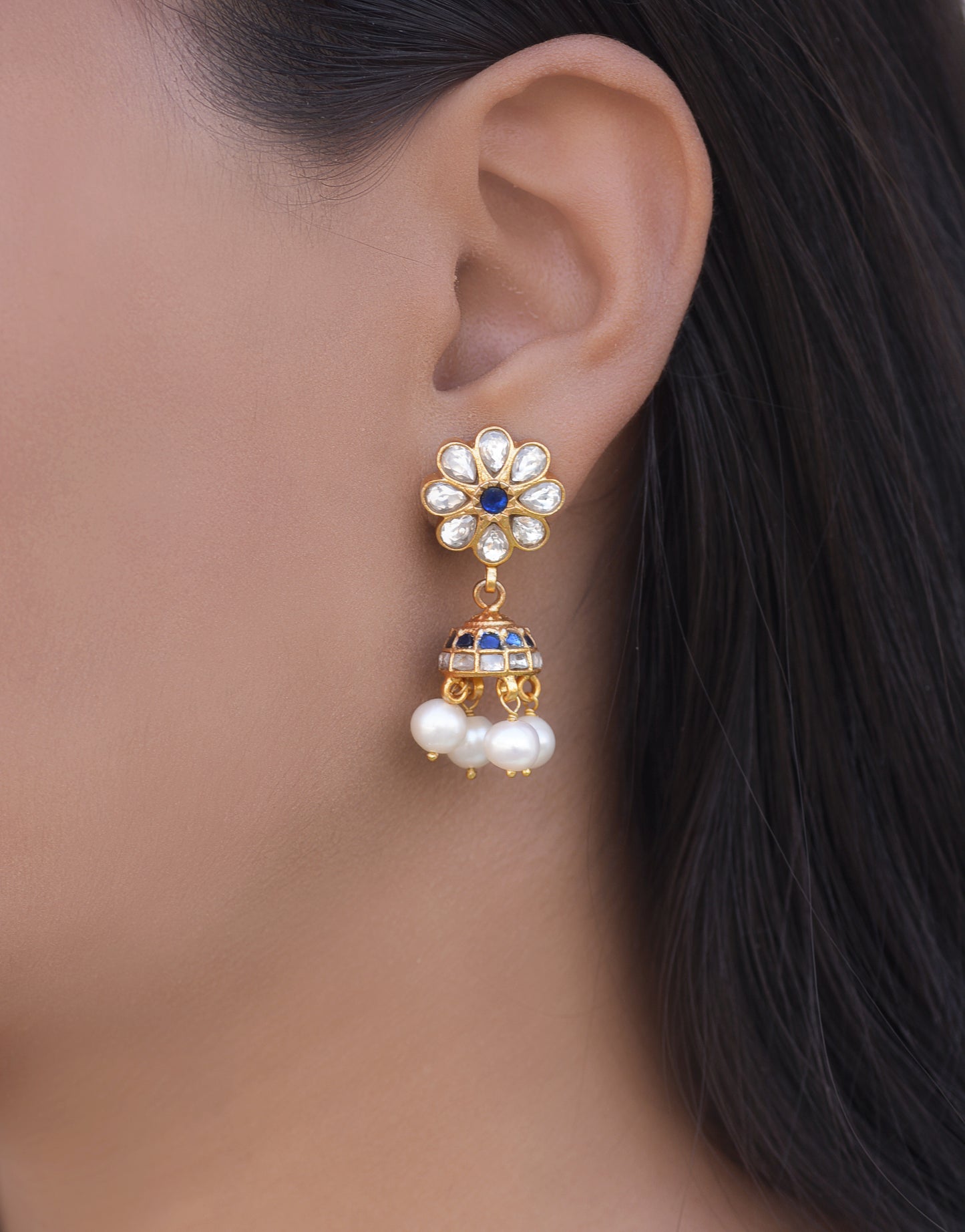 Blue kundan jhumkas