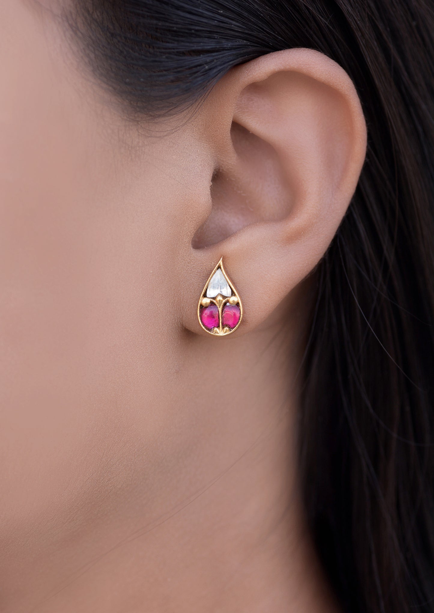 Gold Plated 925 Sterling Silver Gold Plated Ruby Leaf  Earrings