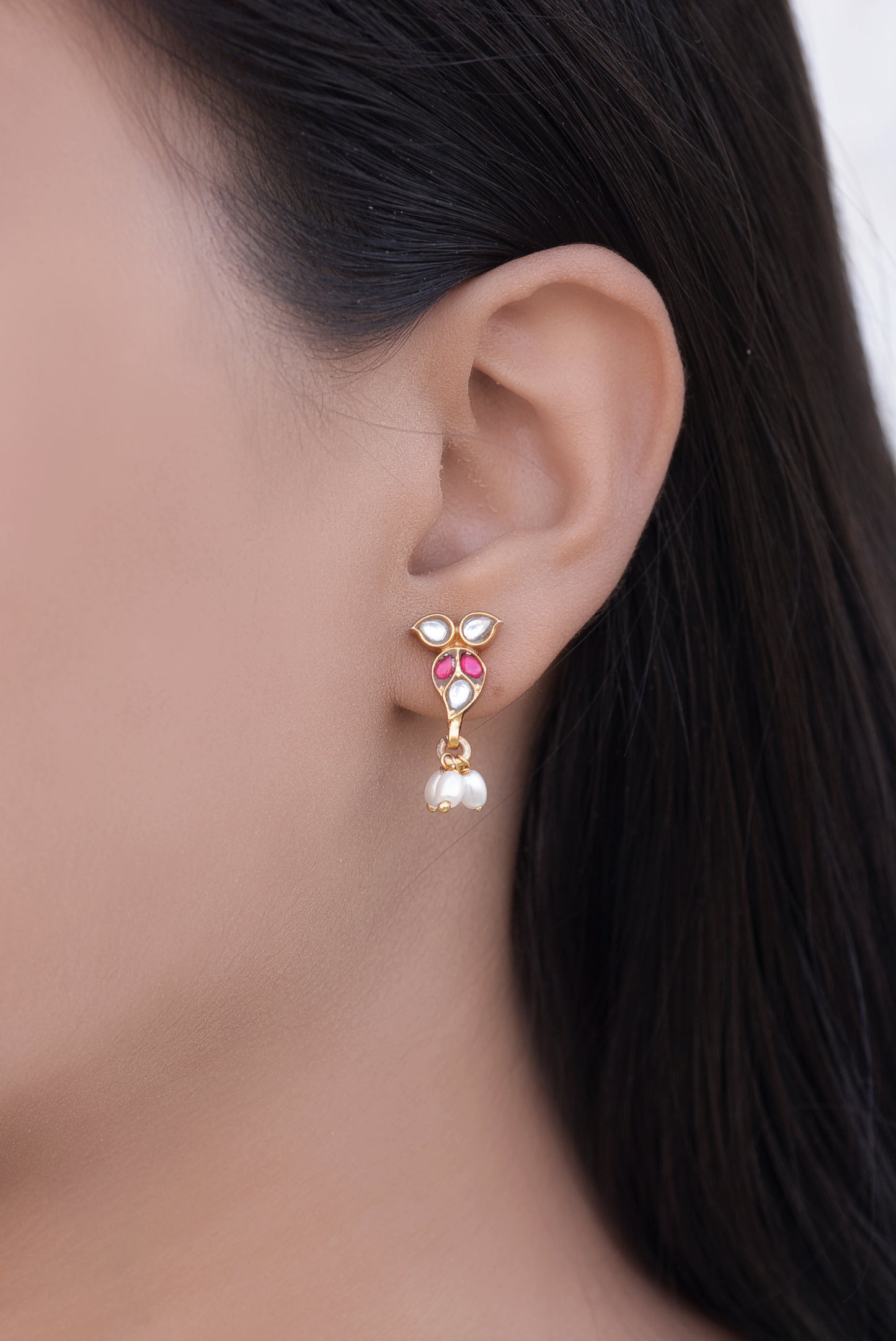 Gold Plated Silver Kundan Drop Earring