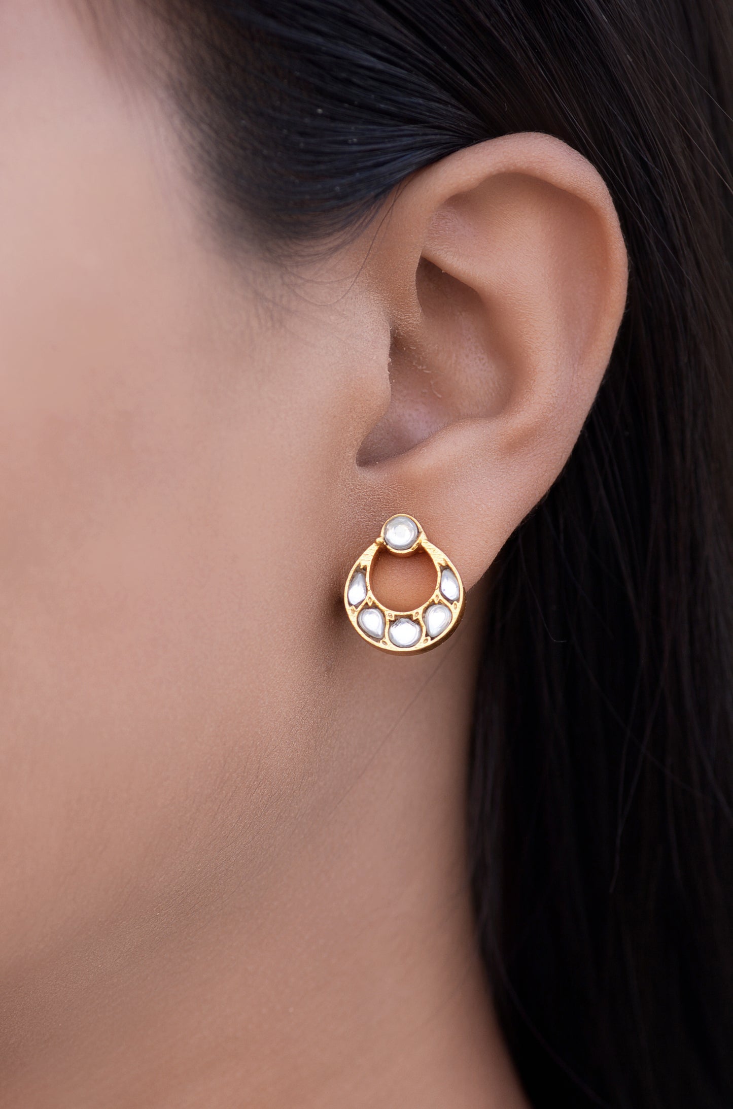 Gold Plated Chandbali Mirror Earrings