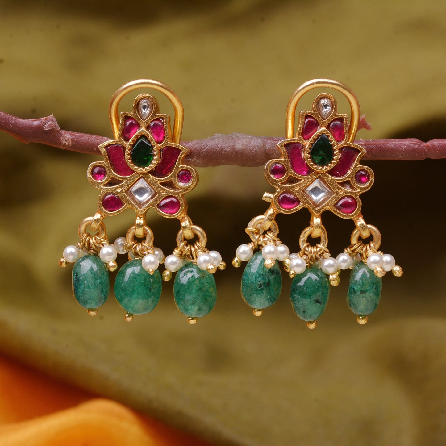 Kundan Lotus Earrings