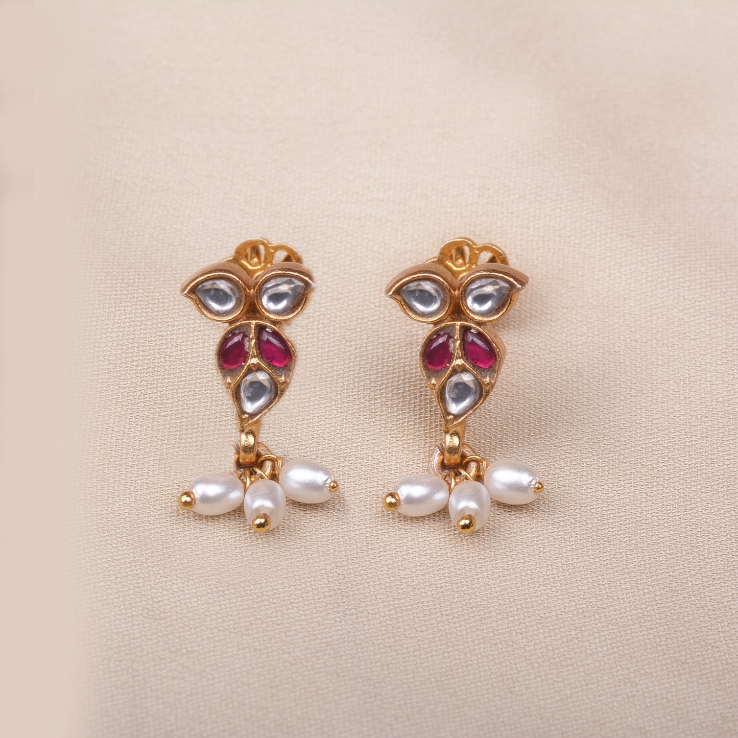 Gold Plated Silver Kundan Drop Earring