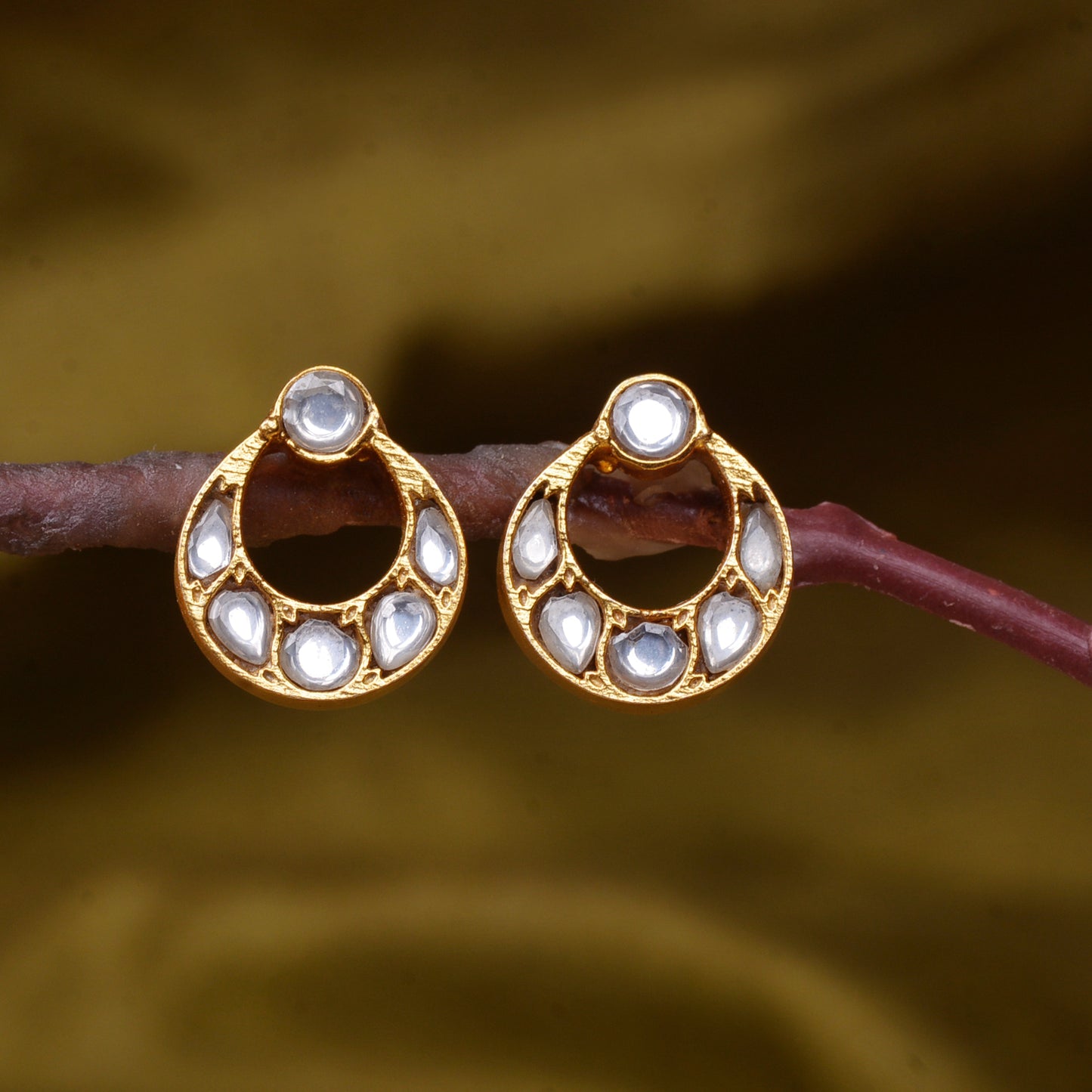 Gold Plated Chandbali Mirror Earrings